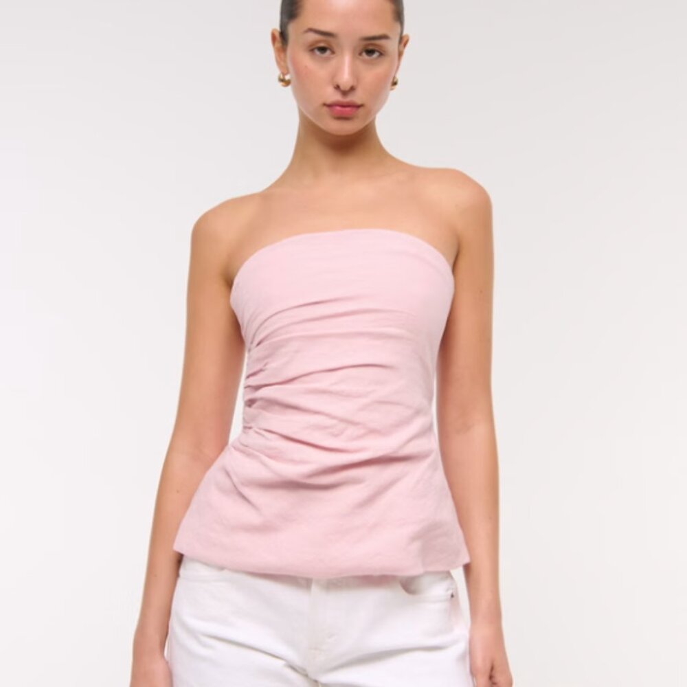 NWT Abercrombie & Fitch mauve linen tube top with detachable straps - Size XS